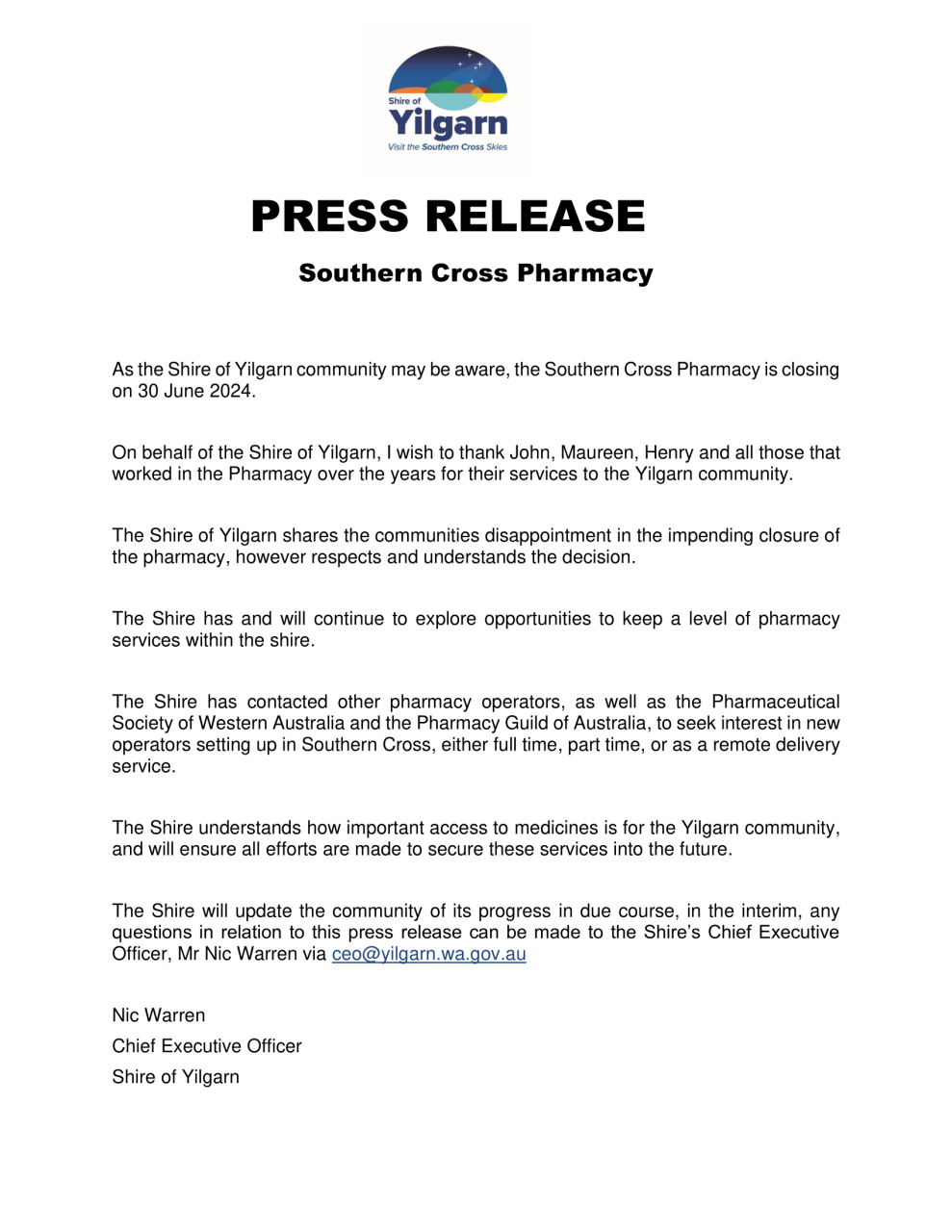 Press release pharmacy